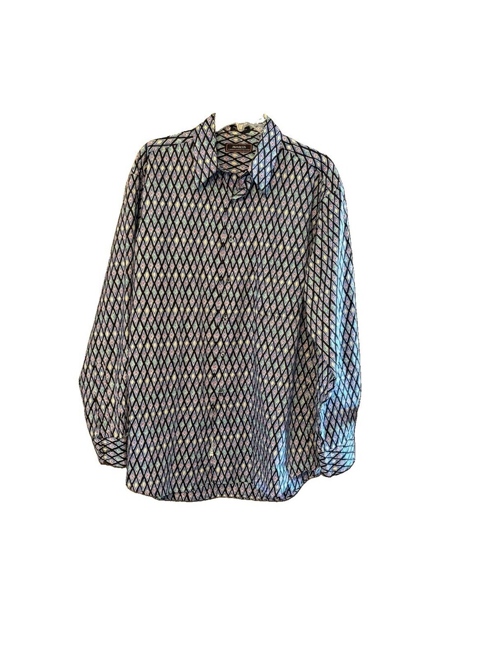 Marcus Neiman Marcus L Men’s Shirt Multicolored Diamond Print 100% Cotton USA
